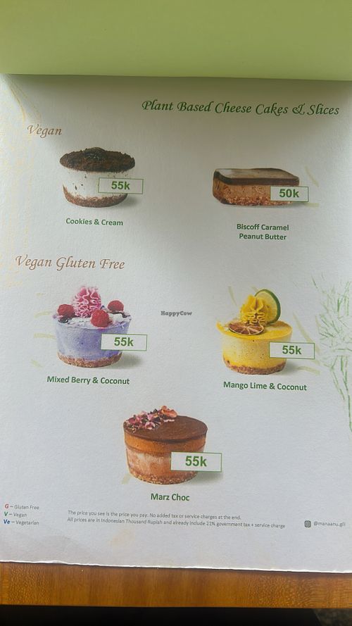 plant based raw cakes  at Mana Anu Cafe in Gili Trawangan