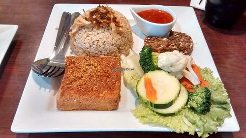 Lemongrass tofu with brown rice. at Veggiebowl in Vancouver
