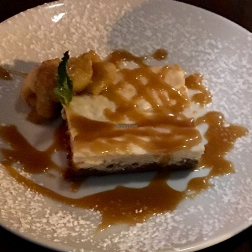 vegan cheesecake w caramel sauce at Tree House in St Louis