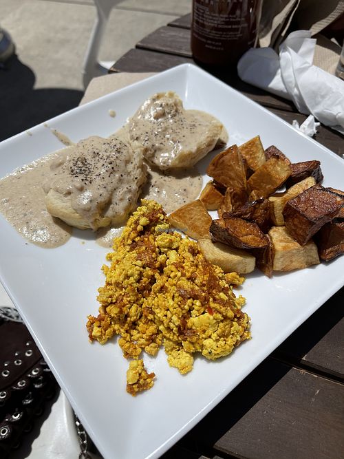 Biscuits and gravy with chorizo scramble   at Tree House in St Louis