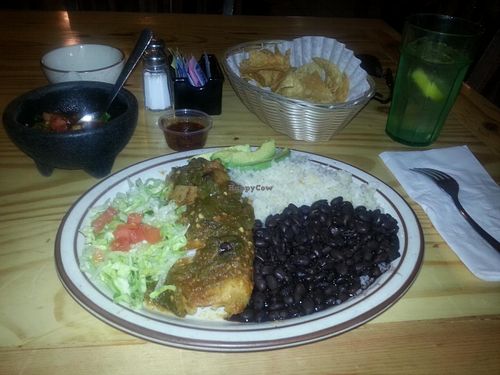 Vegan Chile Verde made with Freja's Foods Seitan at El Azteca in Yuba City