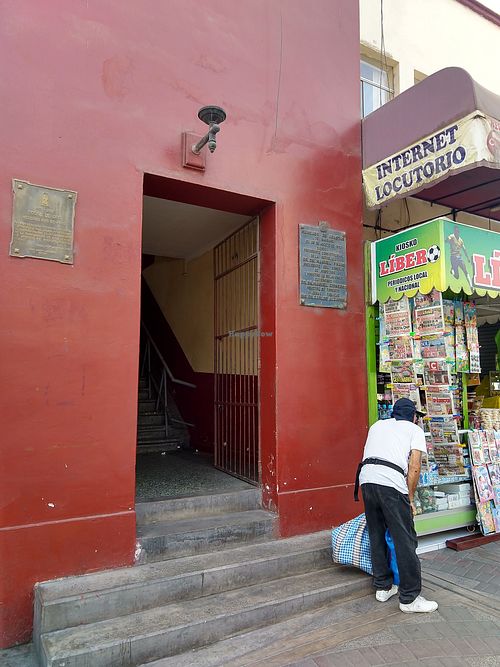 Look for this stairway on outside of building to get to the restaurants upstairs at Ebenezer - De Mayo in Tacna