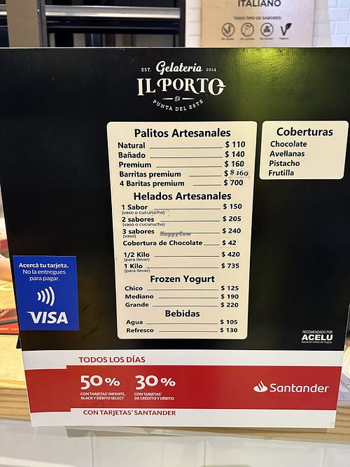 Precios de helados  at Gelatería Il Porto in Punta Del Este
