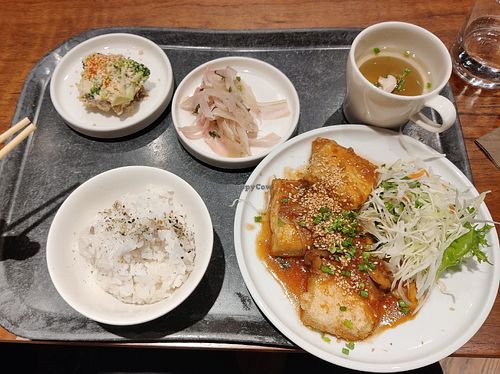 "Tofu, mushroom & tomato", vegan on request at MUJI Ravintola in Helsinki
