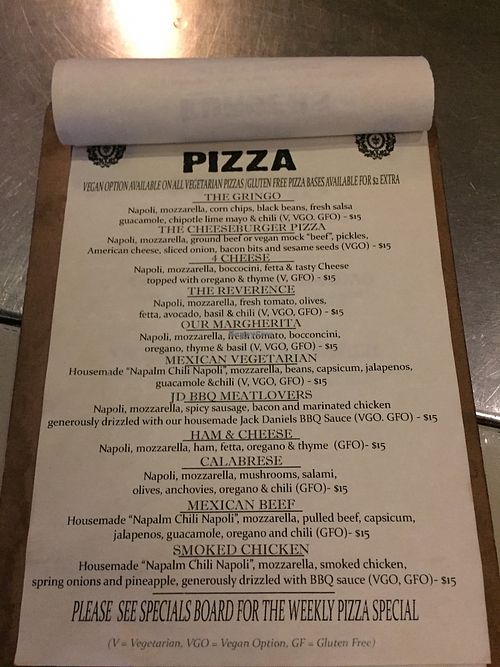 Menu page 4 at The Reverence Hotel in Footscray