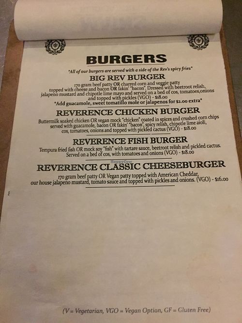 Menu page 3 at The Reverence Hotel in Footscray