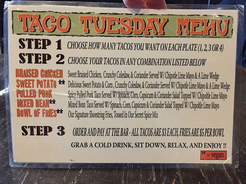 Tuesday menu (in place of regular menu) at The Reverence Hotel in Footscray