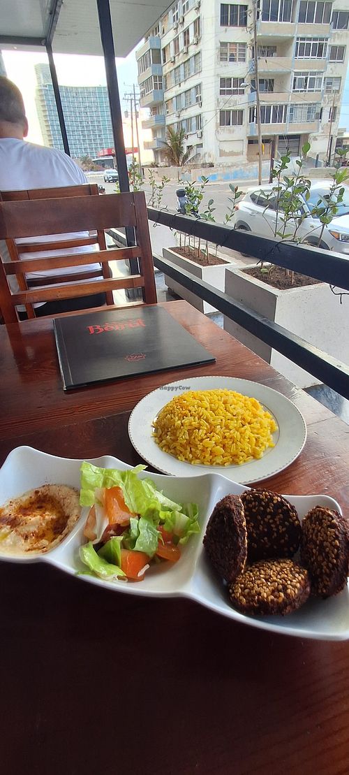 Falafels, hummus, salada e arroz at Beirut Shawarma in Havana
