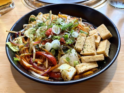 Vegetable yakisoba with added tofu    at Nagomi in Cheltenham