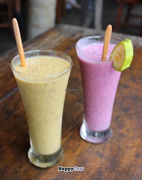 Passion and Blueberry juice  at The Garden Kafe at The Yoga Barn in Ubud
