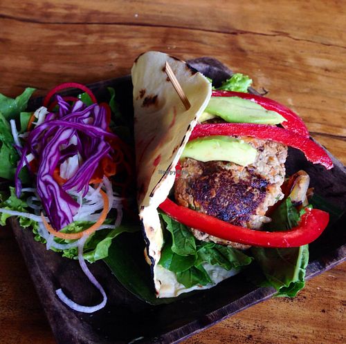 burger at The Garden Kafe at The Yoga Barn in Ubud
