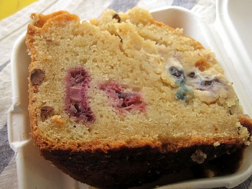 That vanilla cake with fruits and some sort of creamy center was out of this world. It may seem try, but I swear it isn't. at Vegan Rapide - Sherbrooke in Montreal