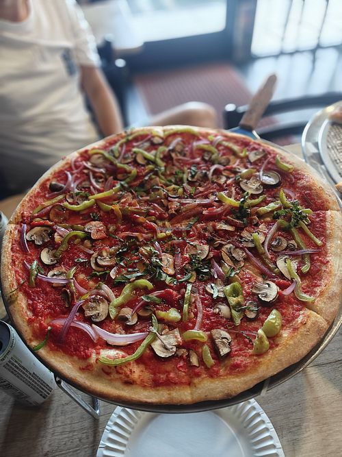 Vegan pizza at Slice Godz Pizzeria in Hesperia