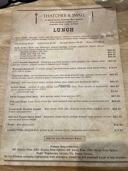 Lunch Menu   at Thatcher & Small in Hokitika