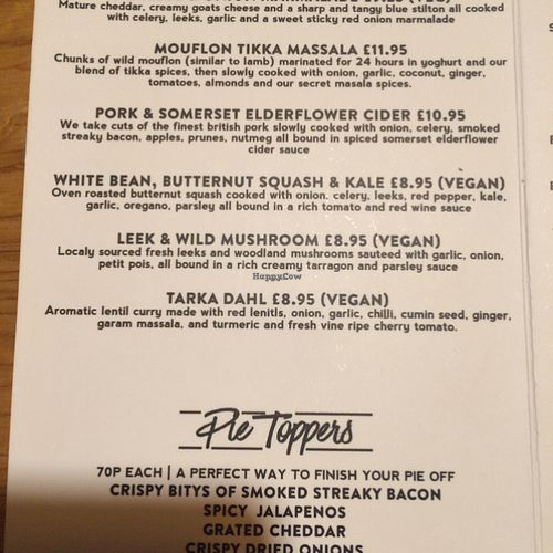 Vegan pies at Pie and Ale in Manchester