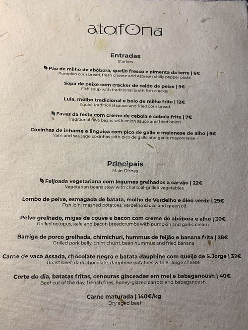 Menu   at Garrafeira da Vila in Pico