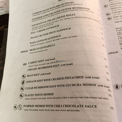 menu at Places Restaurant and Bar in Kathmandu