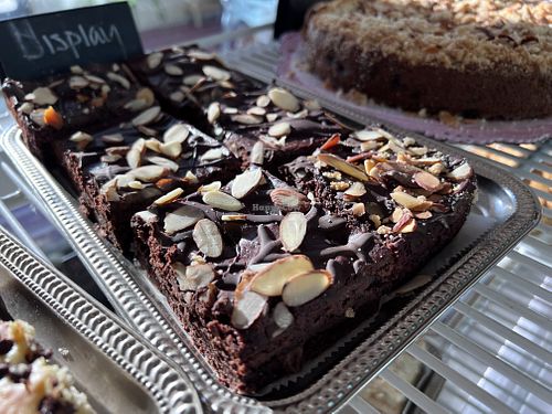 Gluten free & vegan brownies with vegan ganache & sliced almonds   at Mozelle's Downtown Bakery in Flagstaff