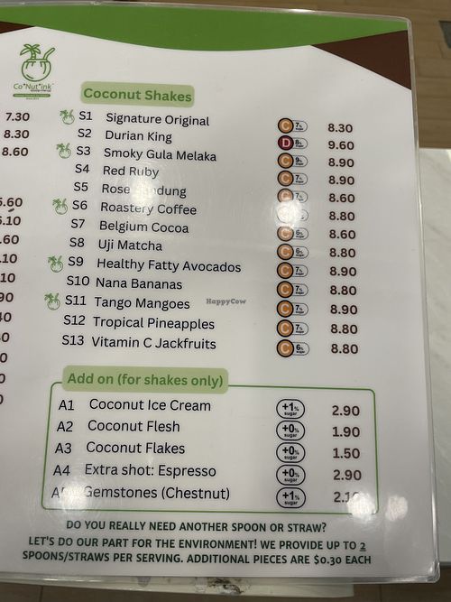 Shakes menu   at Co+Nut+Ink - Haji Ln in Central Singapore