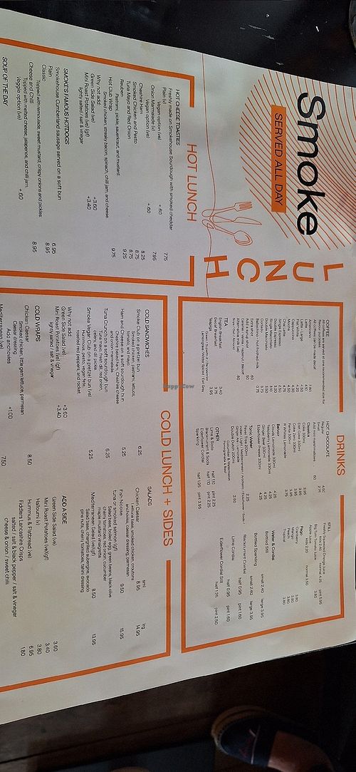 Menu at Smoke  in Wilmslow