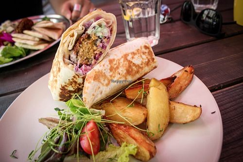 falafel twister with baked potatoes at Vegtral Restaurace in Prague