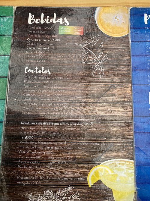 Menu at Arbol de Seda in San Jose