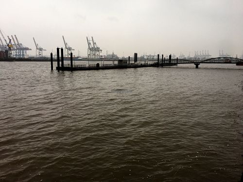 Raw beauty of harbour. There's always some special charm in port cities. (Picture taken just 20 meters away from store).  at Surf Shop Roastery in Hamburg