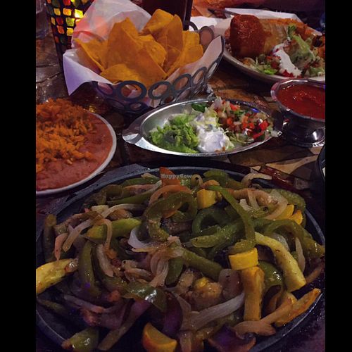 veggie fajitas with rice, beans, pico de gallo, guac, and vegan sour cream  at Mexico Bravo in Sunny Isles Beach
