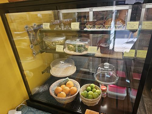 Dessert display, vegan choice today was banna bread at Kaktus Coffee & Booze in Sliema