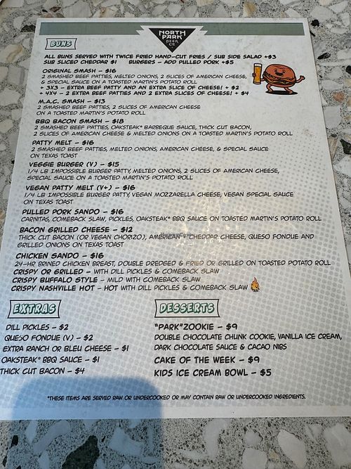 Menu at North Park Beer Co in San Diego