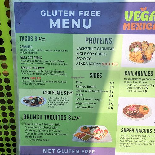 Menu at Vegano Mexicano in Portland