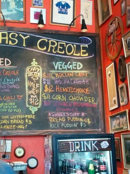 Menu board with veg options at Easy Creole in Berkeley