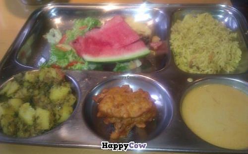 Vegan Indian food combination plate at Dhaba Beas, Tynska in Prague, Czech Republic. at Dhaba Beas - Tynska in Prague