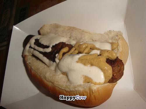 homemade hot dog with toppings at Yeah Dawg - Food Cart in Brooklyn