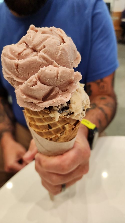 Strawberry balsamic and peanut butter cookie at Blue Cow Ice Cream Co. in Fredericksburg