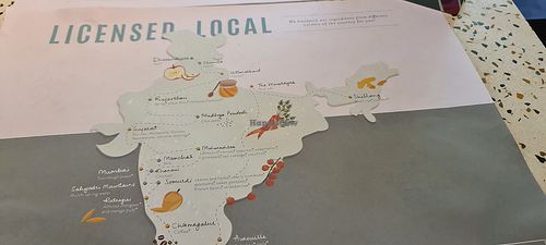 Showing where some of thier produce is sourced at Kitchen Garden in Mumbai