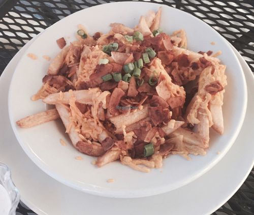 vegan bacon cheese fries at Trinity Hall in Dallas