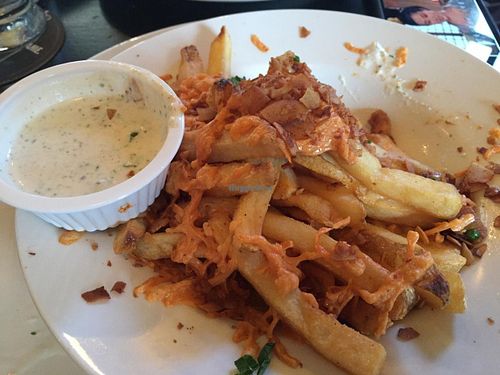 Vegan bacon cheese fries at Trinity Hall in Dallas