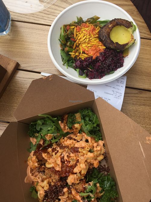 Bottom is the burger with salad subbing the bread at The Cinnamon Snail in New York City