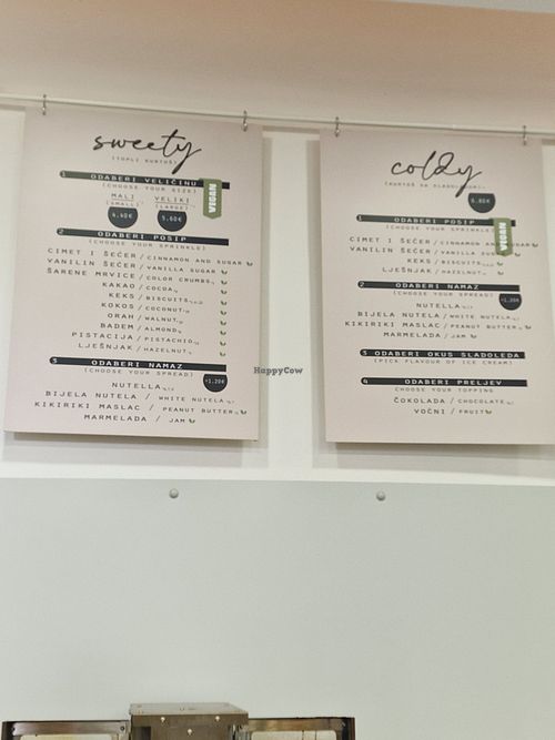 Items with v are vegan at Sisters Kurtoš in Zagreb