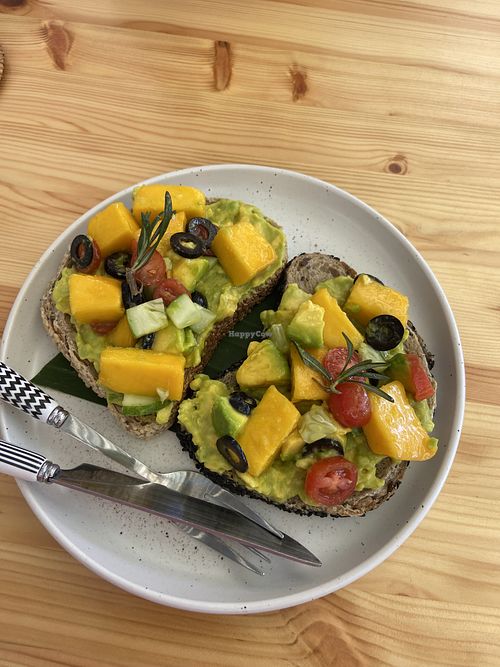 Mango avocado toasts  at Yak's Cafe Koh Kood in Koh Kut