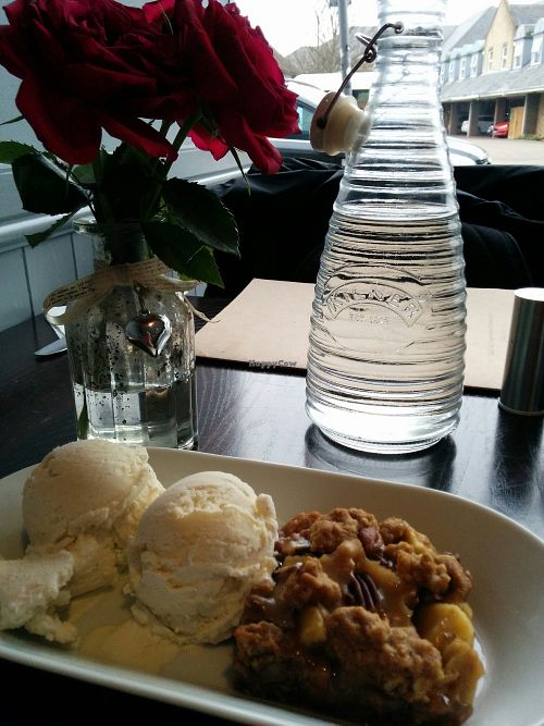 caramel-apple-pecan crumble (warm) with vegan ice cream at The OakTree in Leigh-on-sea