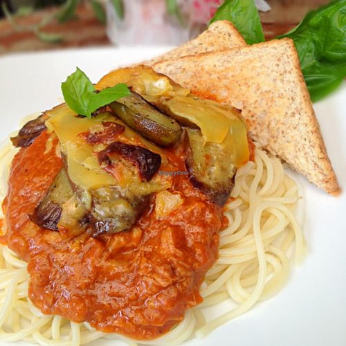 Veggy Meaty Spaghetti at Satya Graha in Los Banos