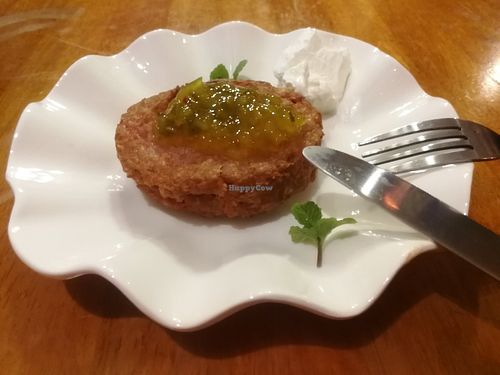 vegetarian mock meat pattie at Action Vege Cafe & Live Music - 黑炫蔬食音樂咖啡館 in New Taipei City