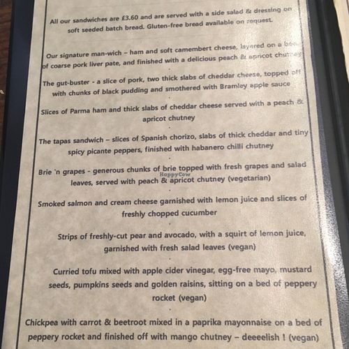 3 vegan sandwich options June 2016 at The Coffee House of Nottingham in Nottingham