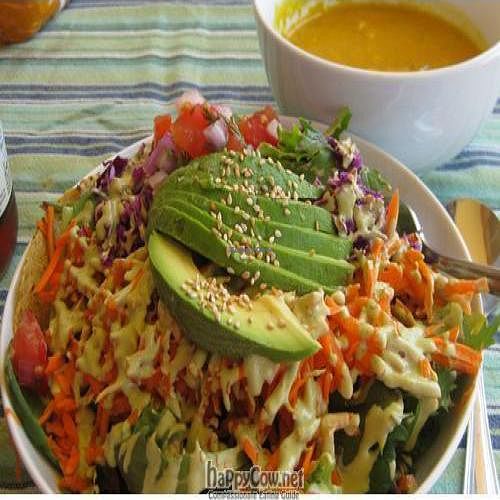 Black bean taco and curried squash soup. The soup has both summer and winter squash in it. at Shine Cafe in Morro Bay