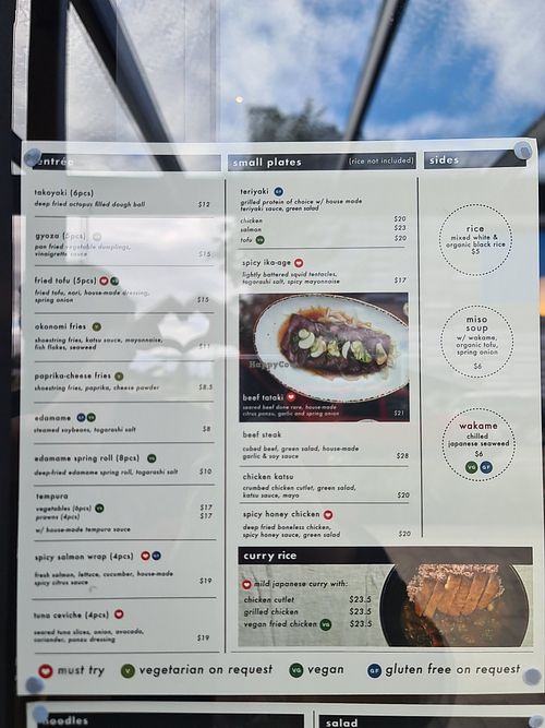 VG are the vegan options (sorry for the blurry picture). at Origami - Rolleston in Rolleston