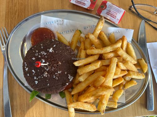 Beyond Meat burger and fries at Watergrill in Abbotsford