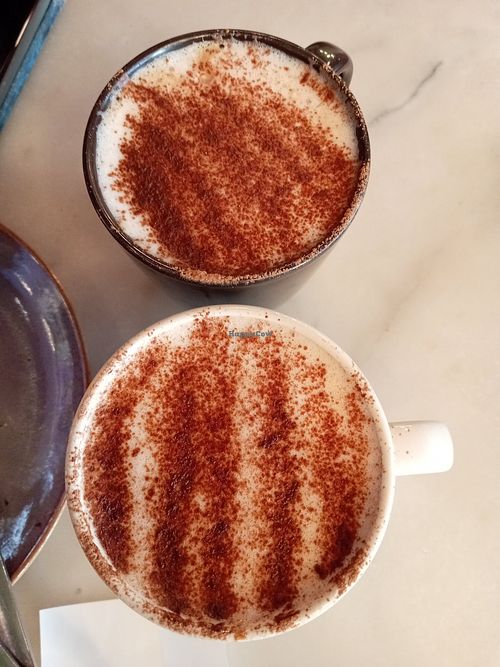 Chai Lattes with plant milk at Flower Cafe Ncl in Newcastle Upon Tyne