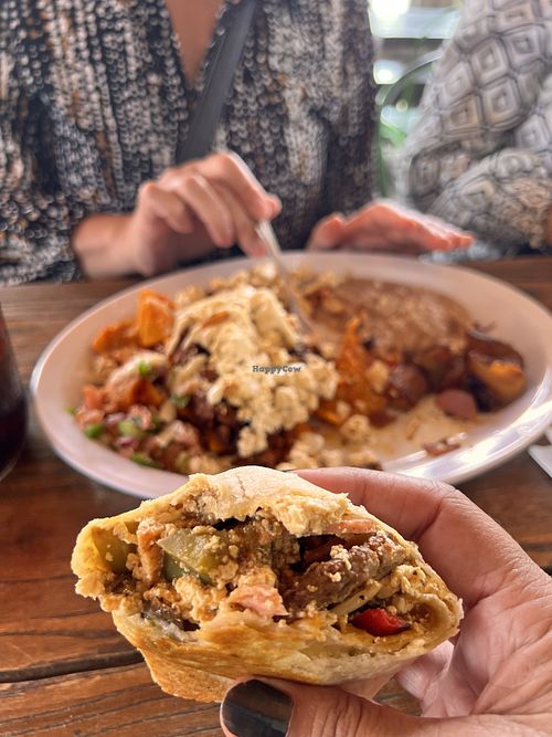  Veggie burrito and chilaquiles   at The District Cafe in Bakersfield